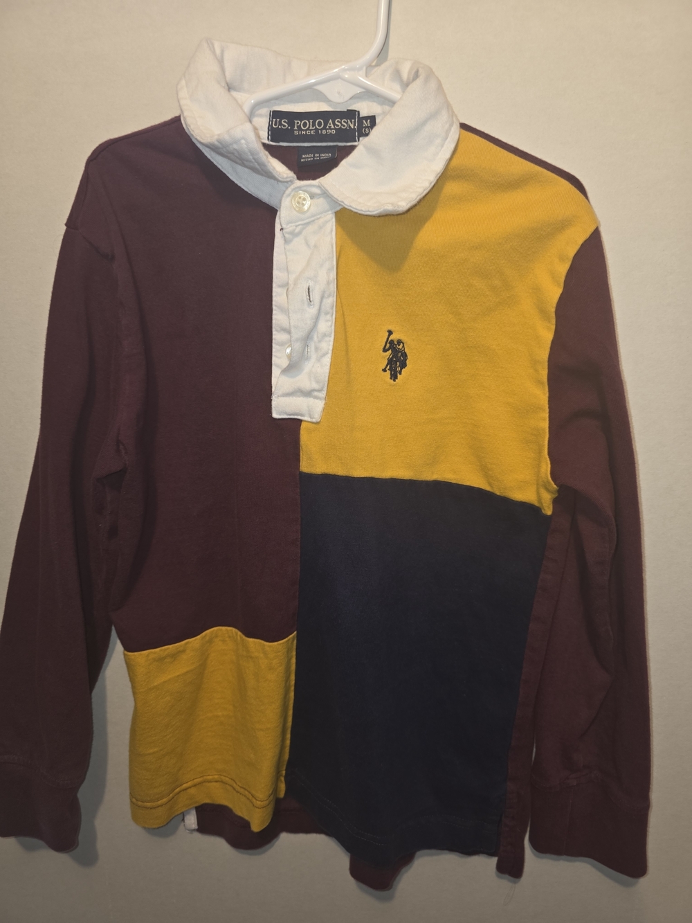 U.S. Polo Assn. Colorblock Rugby Shirt - Maroon, Yellow, Navy, White